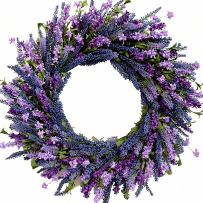 24 Inch Purple Lavender Flower Wreath For Front Door, Spring Summer Forsythia Lavender Flowers Wreath For Indoor And Outdoor Decor, Rustic And Farmhou | SHEIN