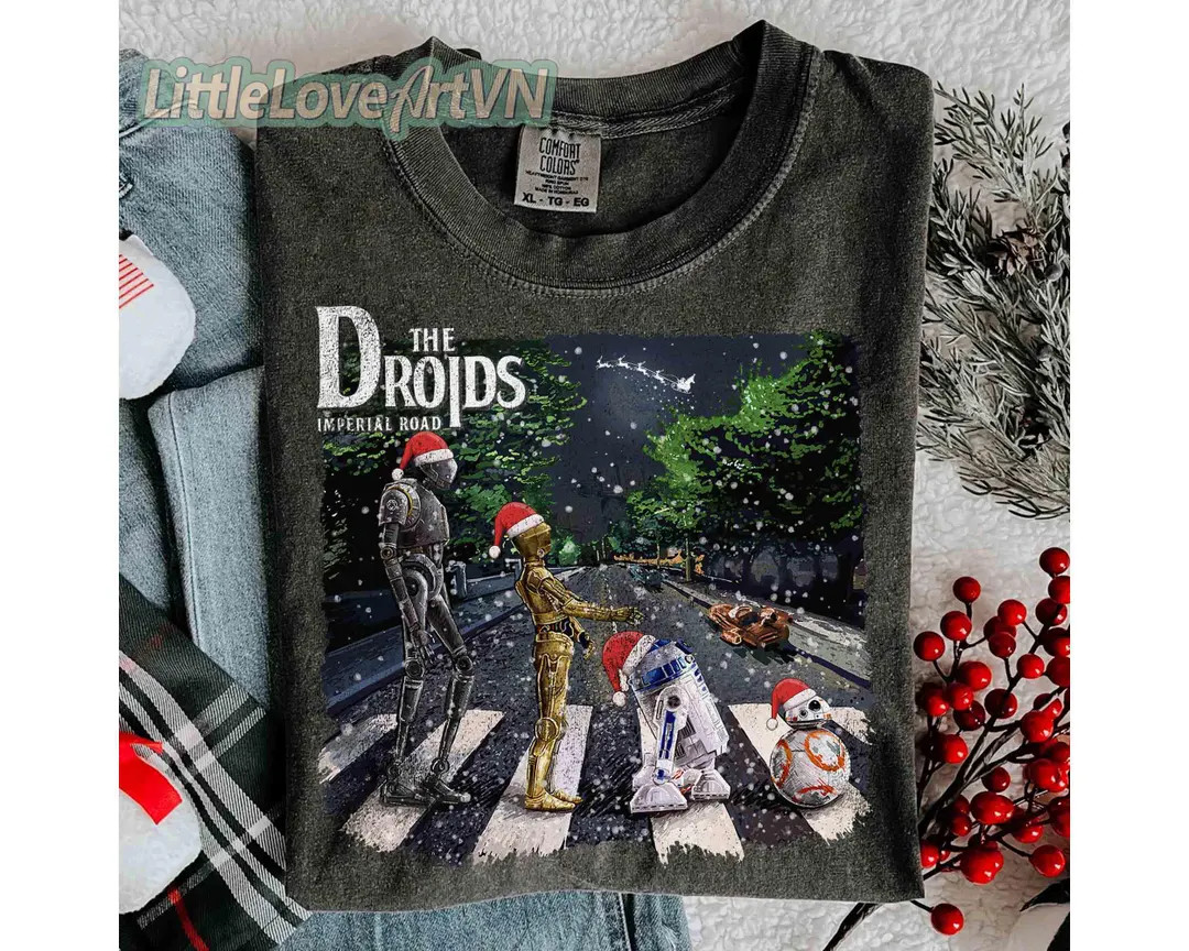Comfort Colors Droids R2-D2 C-3PO BB-8 Abbey Road Walking Merry Christmas T-shirt, Disney Star Wa... | Etsy (US)