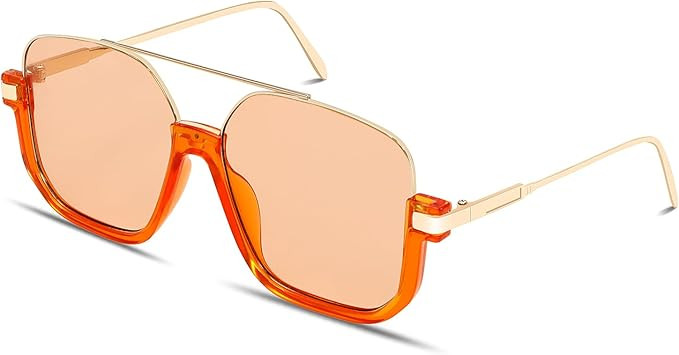 Retro Oversized Aviator Sunglasses for Women Men Square Double Bridge Pilot Sun Glasses 70s Trend... | Amazon (US)