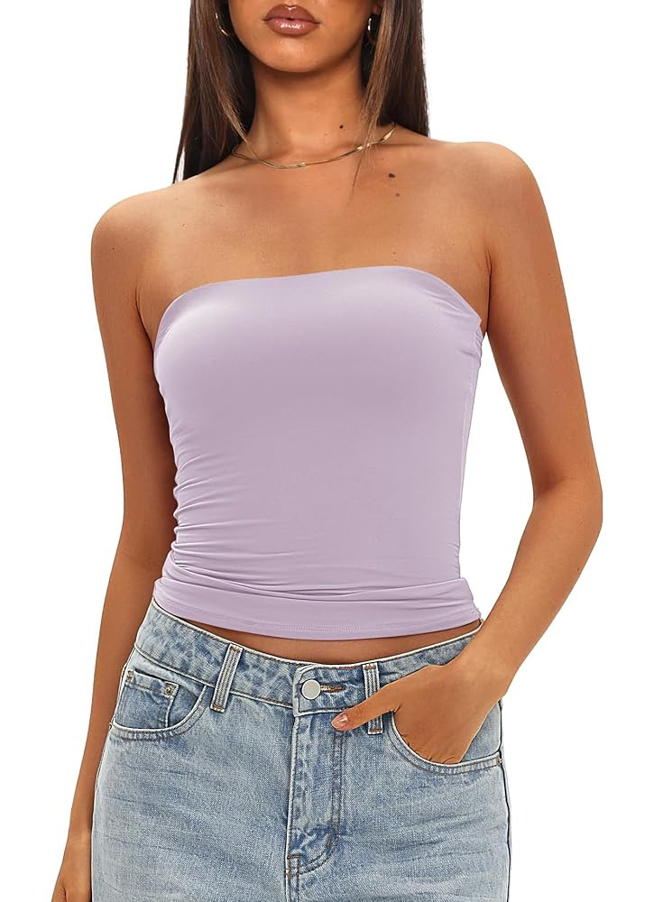 Darong Womens Padded Tube Tops Bulit in Bra Strapless Crop Tops Bandeau Double Lined Basic Going ... | Amazon (US)