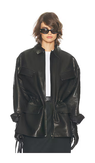 The Peplum Leather Moto Jacket in Black | Revolve Clothing (Global)