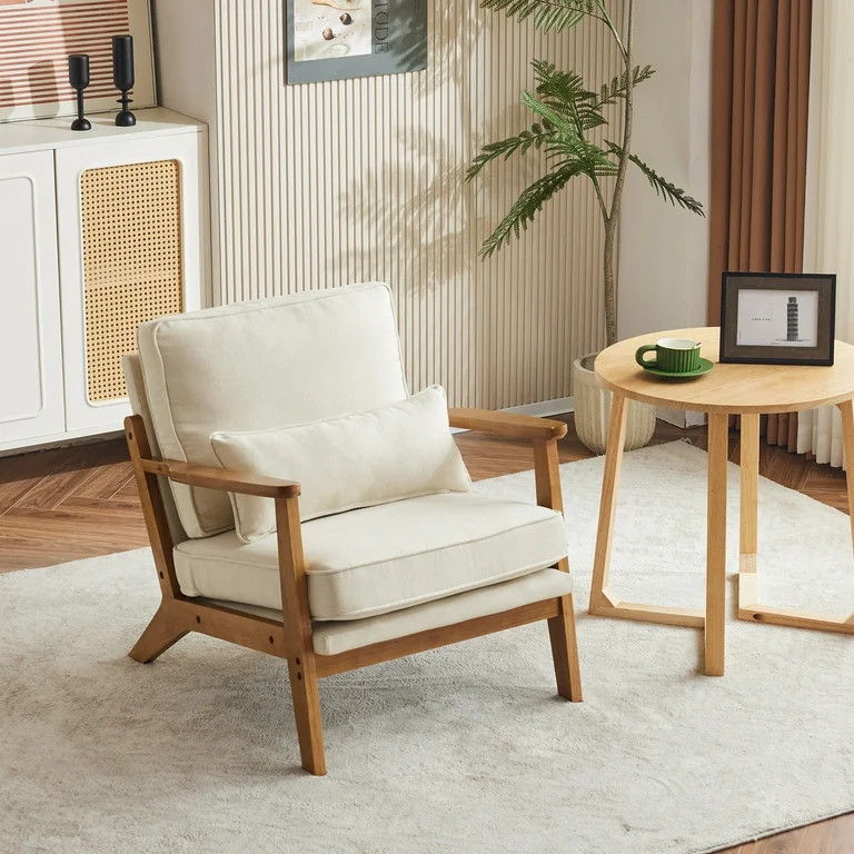 Ktaxon Accent Chair Line Fabric Upholstered Armchair, Reading Club Chair with Pillow for Living R... | Walmart (US)