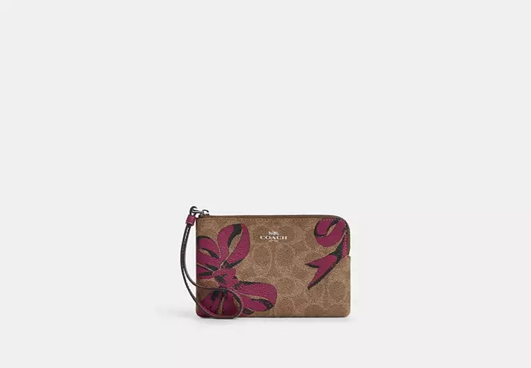 Corner Zip Wristlet In Signature Canvas With Bow Print | Coach Outlet US