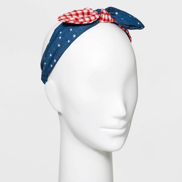 Americana Gingham Bow Headband - Navy Blue | Target