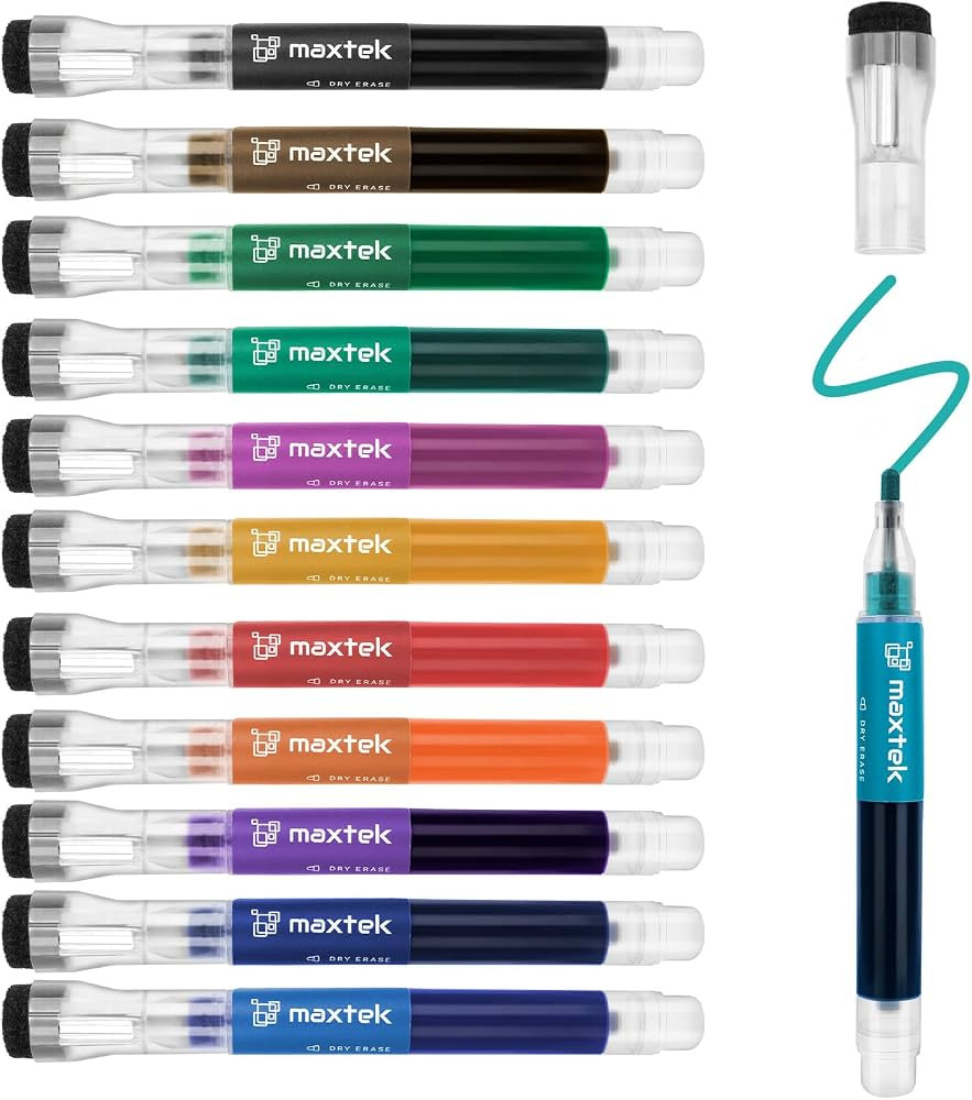 maxtek Magnetic Dry Erase Markers with Visible Window, Fine Tip, 12 Colors | Amazon (US)