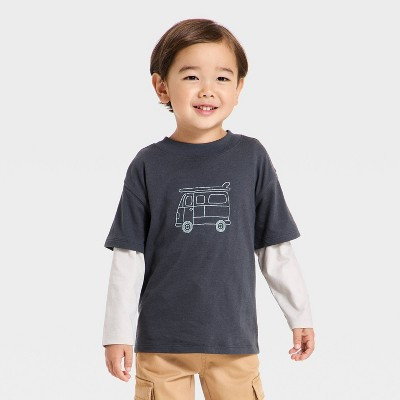 Toddler Boys' Oversized 2-Fer Long-Sleeve T-Shirt - Cat & Jack™ Black 12M | Target