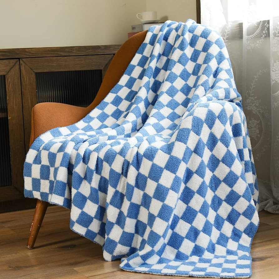Fuzzy Throw Blanket Blue Checkered Blanket Super Soft Warm Cozy Microfiber Blanket Home Decorativ... | Amazon (US)
