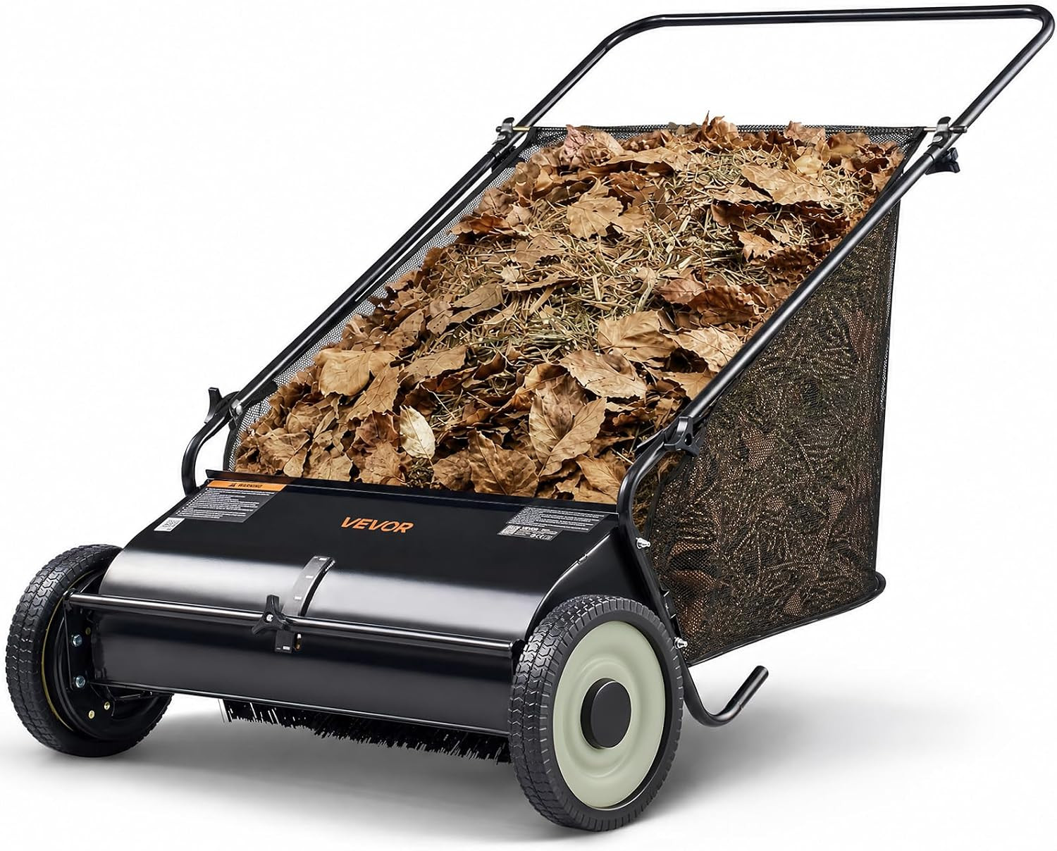VEVOR Push Lawn Sweeper, 26 Inch Leaf & Grass Collector, Strong Rubber Wheels & Heavy Duty Thickened Steel Durable to Use with Large Capacity 7 ft³ Mesh Collection Bag, 4 Spinning Brushes | Amazon (US)
