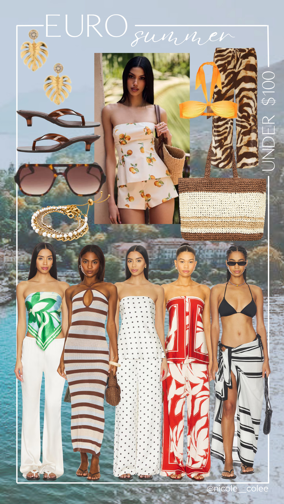 Manifesting an Italian summer... even if it's just in my closet. 🇮🇹☀️🍋

Think effortless linen, chic matching sets, woven bags, espresso runs, beach clubs, and golden hour dinners by the water. I rounded up all of my favorite Euro Summer-inspired finds under $100 that give luxury vacation vibes without the luxury price tag.

Everything is linked in my LTK—from the citrus set to the perfect resort dresses, statement earrings, woven accessories, and vacation-ready sandals.

Save this mood board for your next getaway (or just dress like you're headed to the Amalfi Coast). ✨🤍🍋

#EuroSummer #ResortStyle #VacationOutfits #LTKStyle #SummerStyle #AffordableFashion #ResortWear #VacationPacking #NicoleColeeStyle 

 #LTKdayinmylife #LTKgrwm #LTKootd
