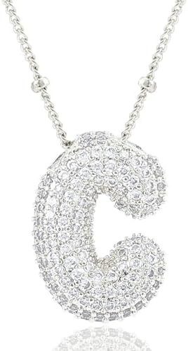 Letter Necklace, 14k Gold Plated Bubble Balloon Dainty Necklace for Women, Chunky Initial Charm P... | Amazon (US)