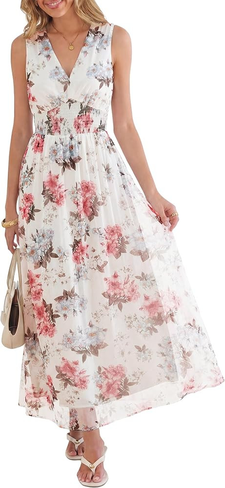 ANRABESS Womens Summer Floral Maxi Dress, A Line Tulle,Elegant for Wedding Guest & Beach Vacation... | Amazon (US)