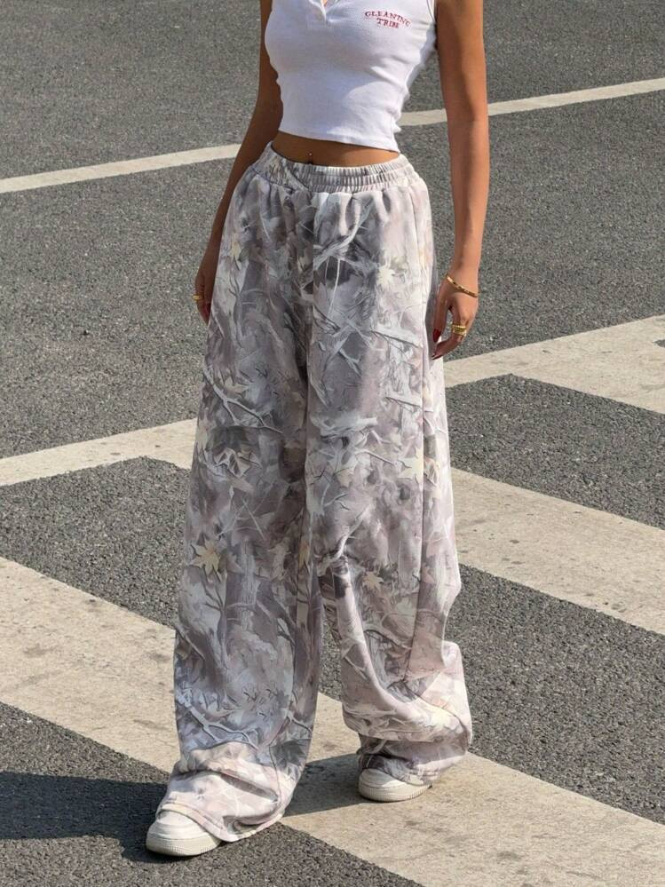 SHEIN EZwear Western Wear Women 'S Branch Print Loose Sweatpants For Summer | SHEIN