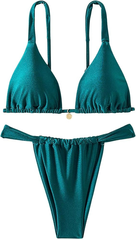 SHENHE Women's 2 Piece Swimsuits Triangle Bathing Suit Tie Back Sexy Thong Bikini Set | Amazon (US)