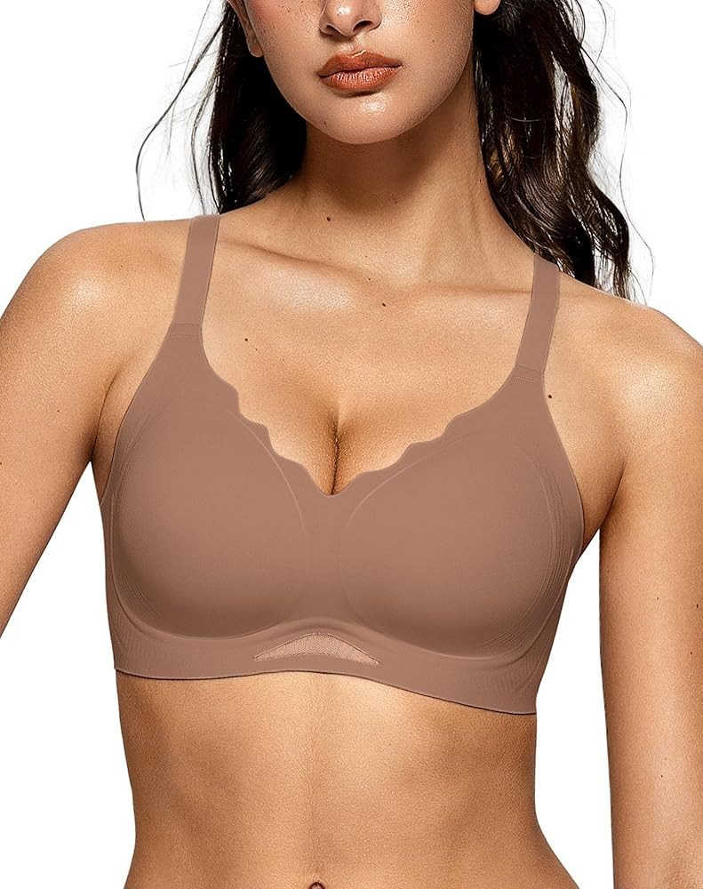 OEAK Womens Wireless Bras Scalloped Push Up Bralettes No Underwire Supportive Tshirt Bra Seamless... | Amazon (US)