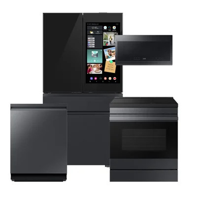 Samsung Bespoke Matte Black Steel Kitchen Package With 4Dr Bespoke Ai Family Hub + Full Depth Charcoal Glass/Black | Wayfair North America
