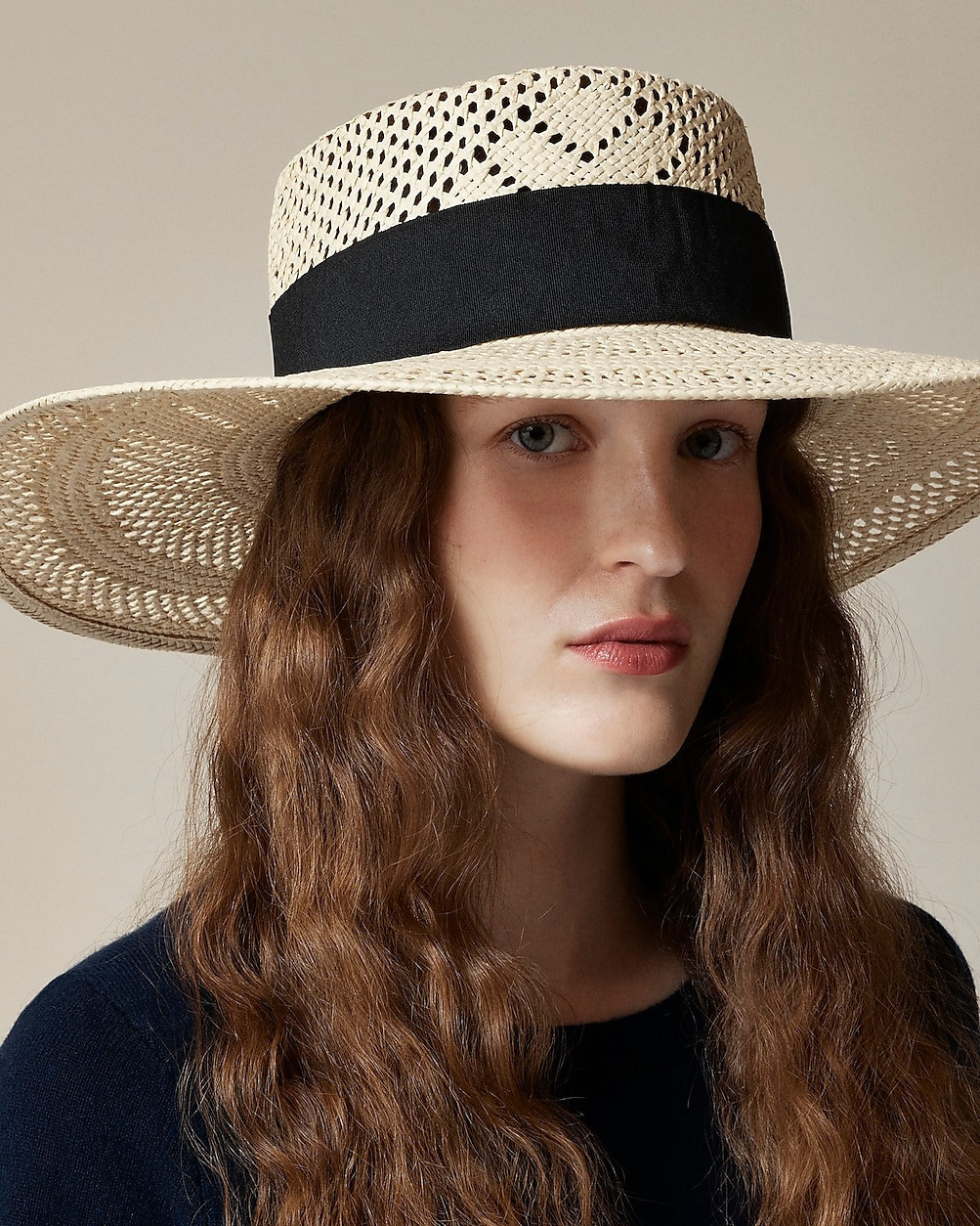 Wide-brim boater hat with ribbon | J. Crew US