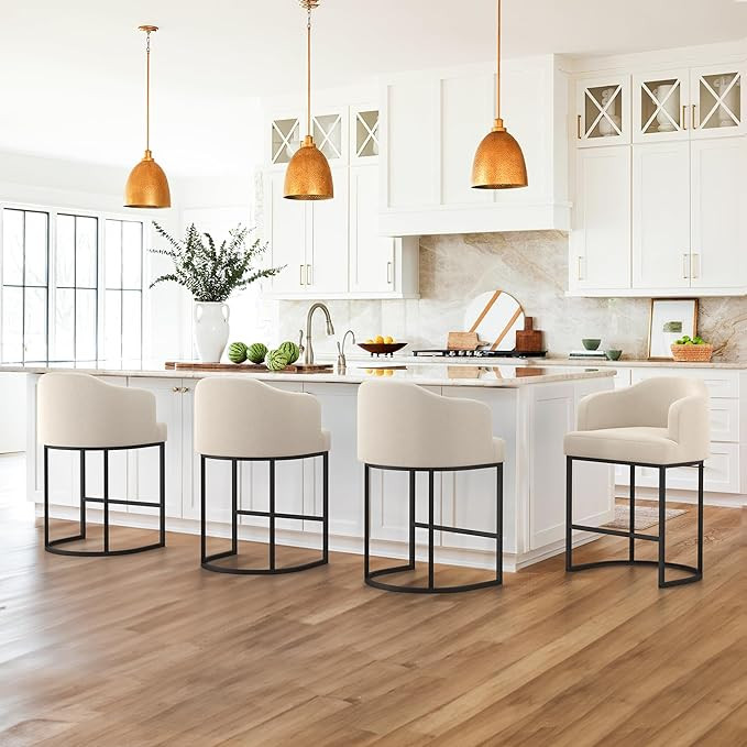 LUE BONA 27" H Counter Height Bar Stools Set of 4, Modern Counter Stools with Curved Backrest and... | Amazon (US)