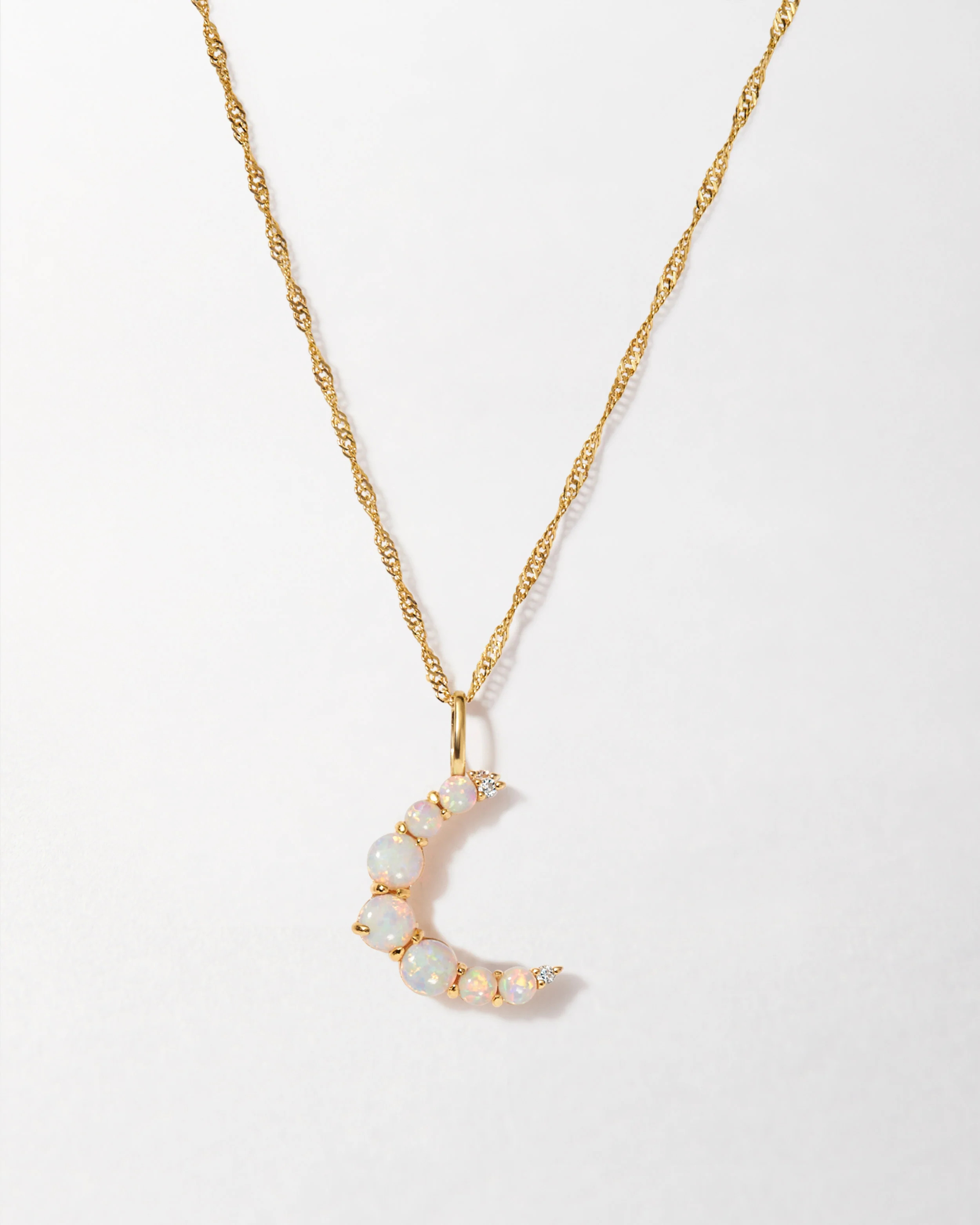 Crescent Opal Necklace | 14ct Gold, Opal & Diamond Jewellery | EDGE of EMBER Ltd