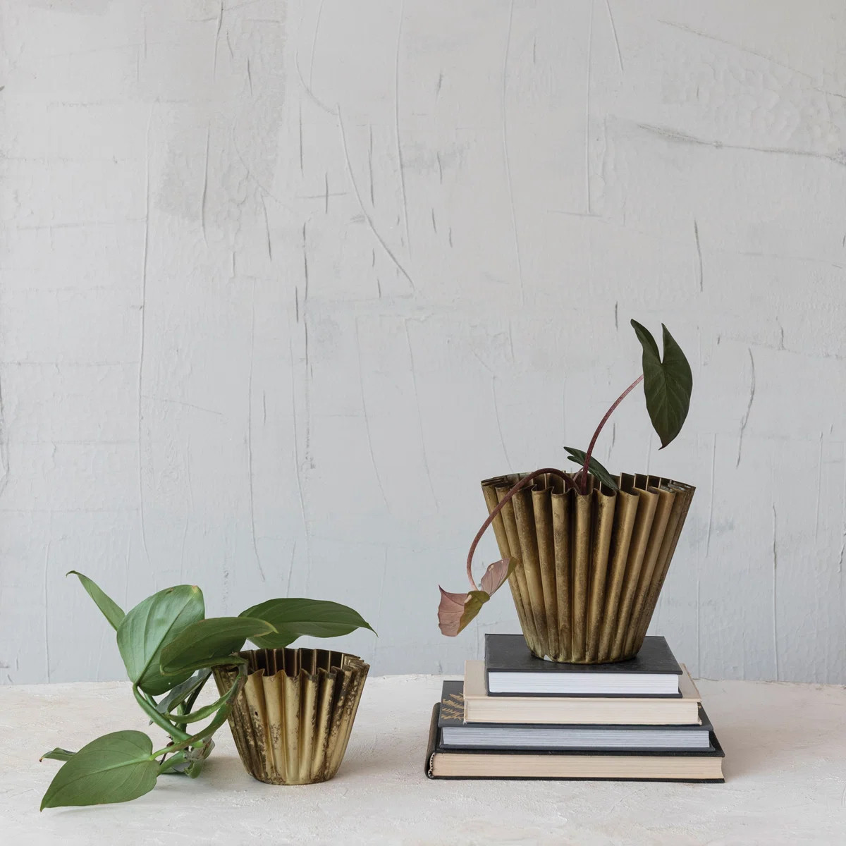Aelia Fluted Metal Vase with Distressed Finish, Antique Brass | Wayfair North America