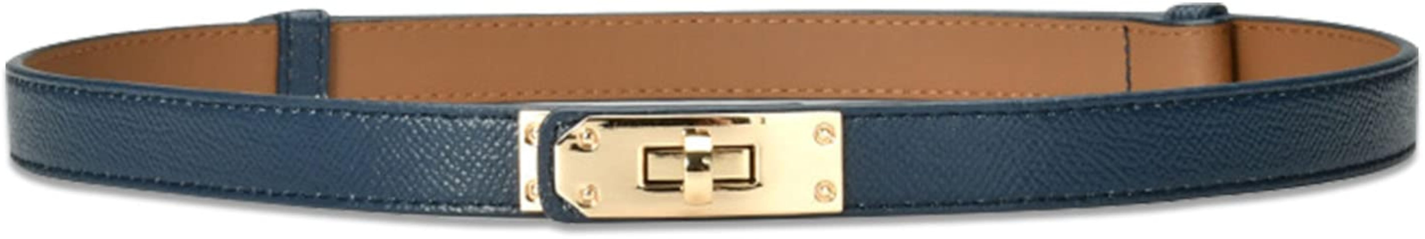 Women Skinny Leather Belt Solid Color Alloy Turn Lock Adjustable Waistband Thin Waist Belt For Dr... | Amazon (US)