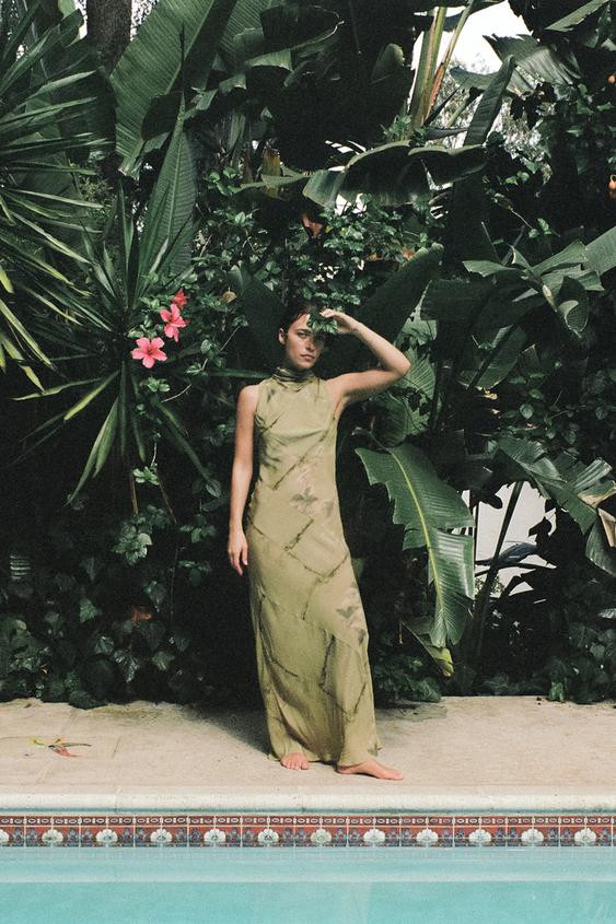 PRINTED HIGH-NECK MIDI DRESS | Zara US