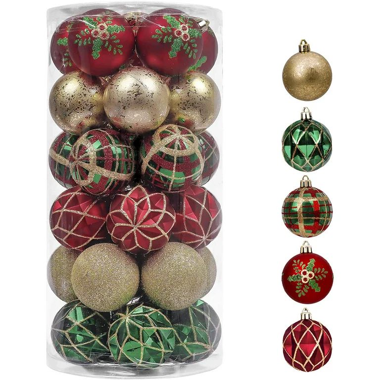 Valery Madelyn 30ct 2.36 inches Traditional Red Green Gold Christmas Ball Ornaments, Shatterproof... | Walmart (US)