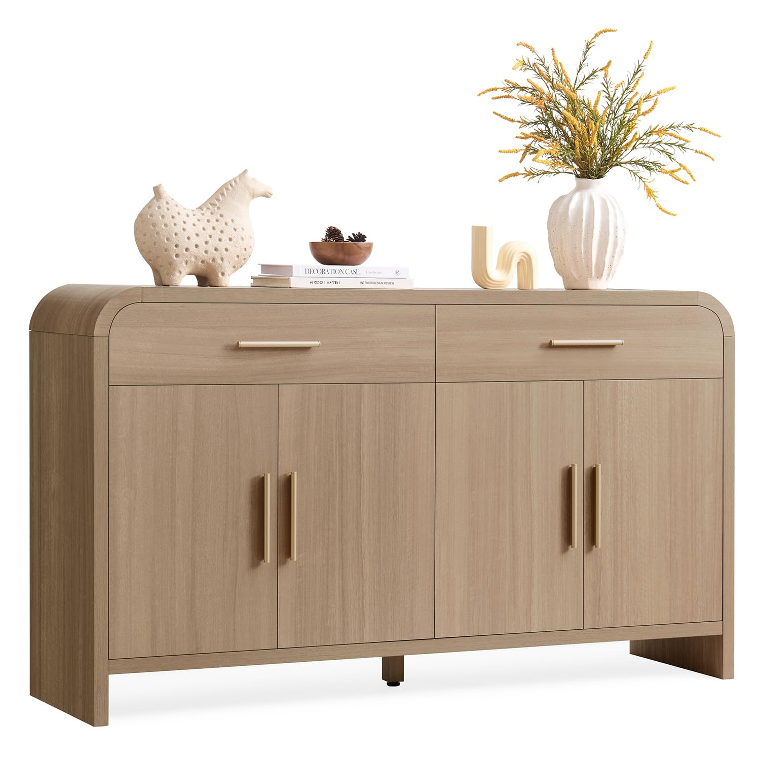 59" Sideboard Buffet Cabinet with Storage, Curved Sideboard Cabinet with Drawers ＆ Adjustable S... | Amazon (US)