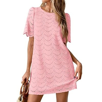 PRETTYGARDEN Women's 2026 Summer Casual Short Dresses Embroidered Lace… | Amazon (US)