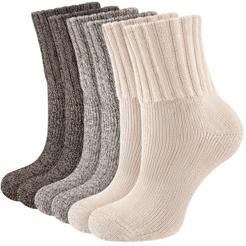 Niorasen Thermal Socks for Women, 3 Pairs Warm Thick Full Cushioned Knit Winter Crew Wool Boot Socks, Cozy Gift Coffee Assorted | Amazon (US)