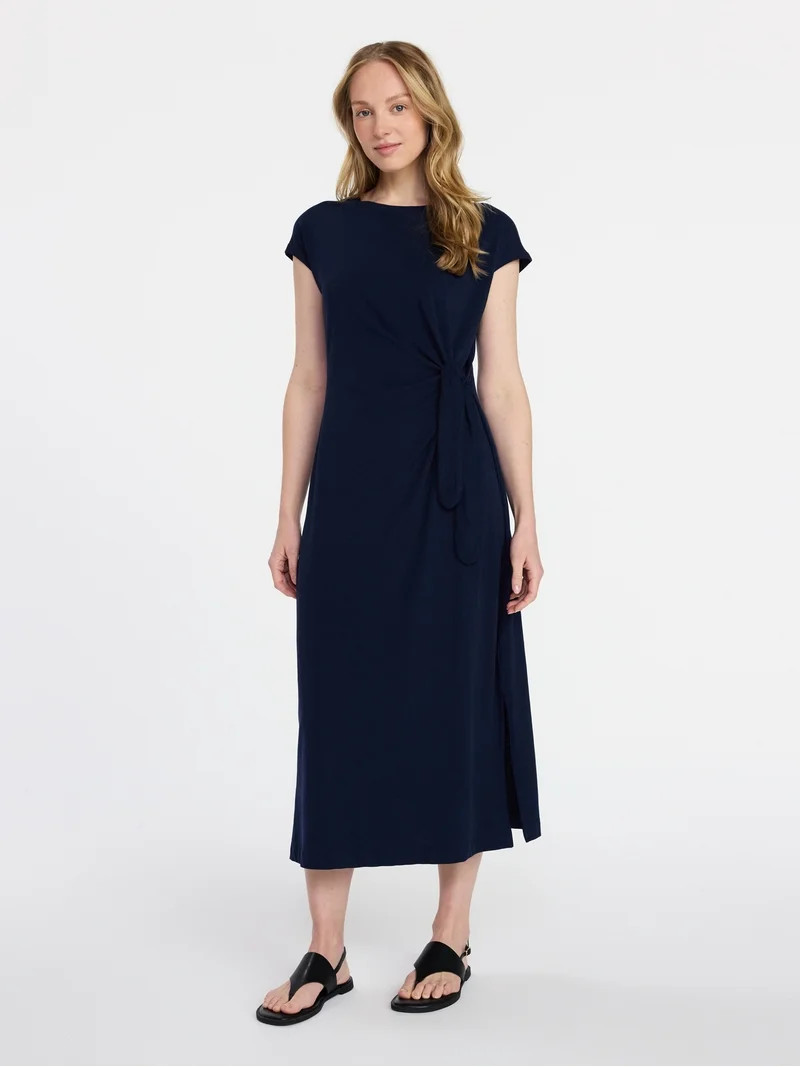 Time and Tru Women's and Women's Plus Side Tie Midi Dress with Dolman Sleeves, Sizes XS-4X | Walmart (US)