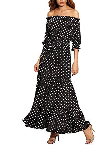 R.Vivimos Women Summer Off Shoulder Polka Dot Long Dresses Large | Amazon (US)