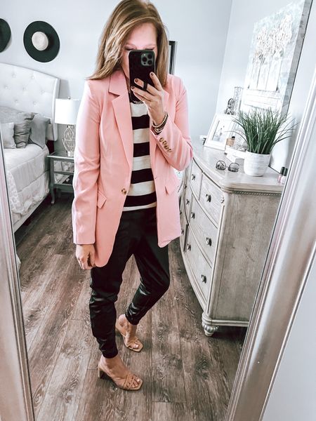 Get your pink on for Valentine’s Day ❤️Loving this blazer to style with faux leather joggers, jeans, or skirts. 

Valentine’s Day outfit, date night, pink blazer, amazon finds, amazon fashion, heels, business casual outfit, fashion over 40

#LTKunder50 #LTKworkwear #LTKshoecrush