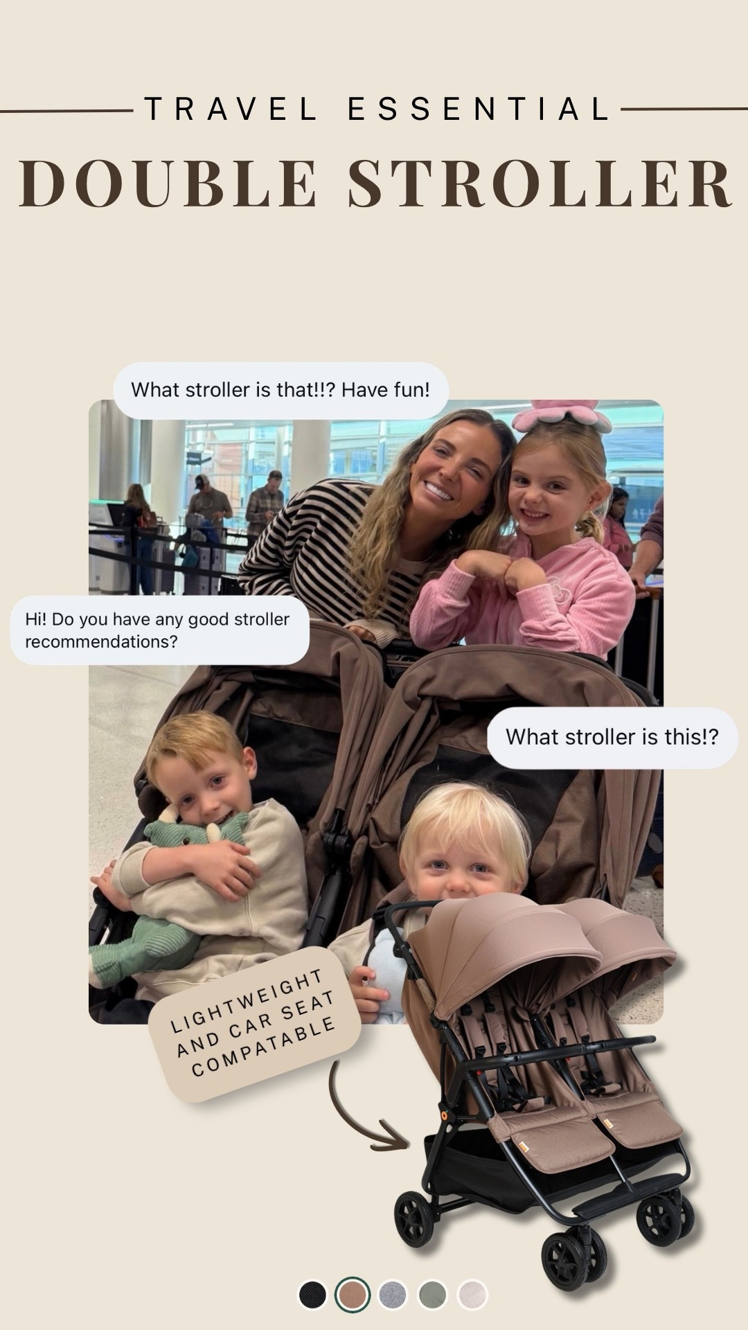 Zoe double stroller. So lightweight and good for traveling!!
