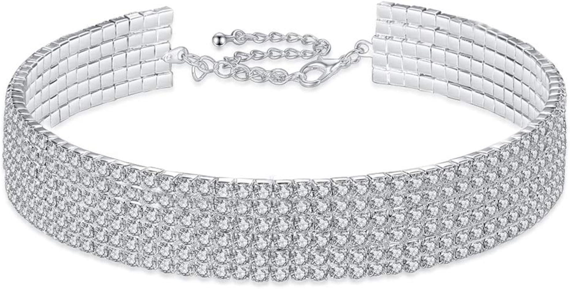 Dream Date Silver Diamond Mounted Shinning Layered Choker Necklace | Amazon (US)