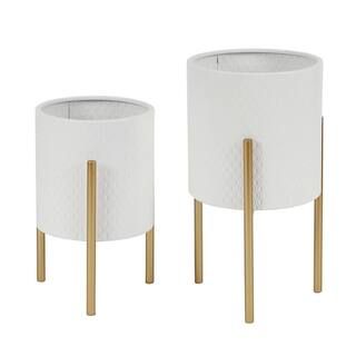 Luxen Home Metal Cachepot Floor Planter Set (2-Pack), White | The Home Depot