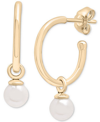 Cultured Freshwater Pearl (5mm) Dangle Small Hoop Earrings in Gold Vermeil, Created for Macy's | Macy's