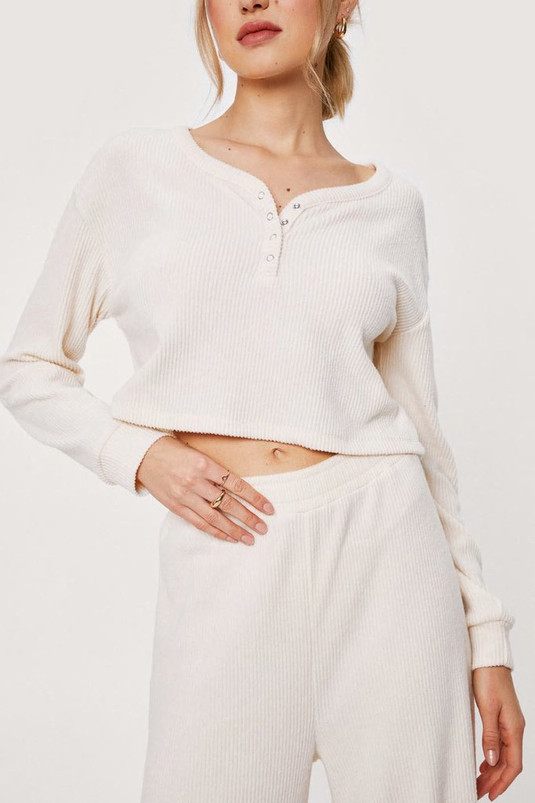 Brushed Ribbed Sweatshirt and Pants Lounge Set | Nasty Gal (US)