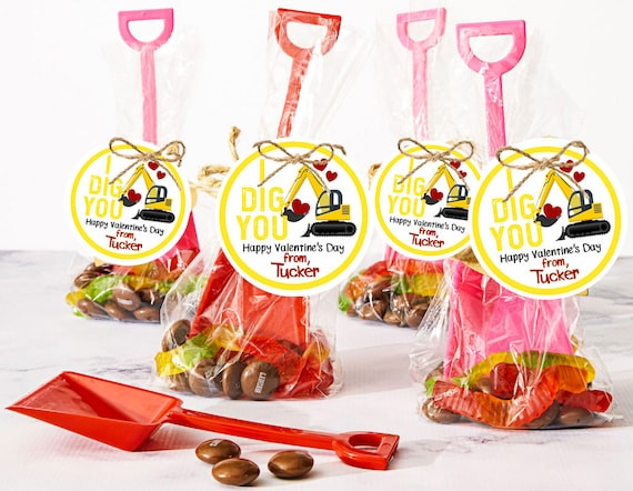 I dig you valentine yellow tractor backhoe tags shovel ideas for kid's valentine's day gifts to c... | Etsy (US)