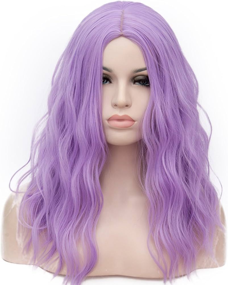 BUFASHION 20" Long Wavy Curly Light Purple Synthetic Wig for Women Girls Cosplay Wig Halloween Co... | Amazon (US)