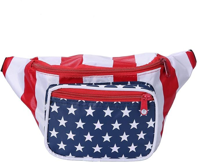 HDE Fanny Pack [80's Style] Waist Pack Outdoor Travel Crossbody Hip Bag (American Flag) | Amazon (US)
