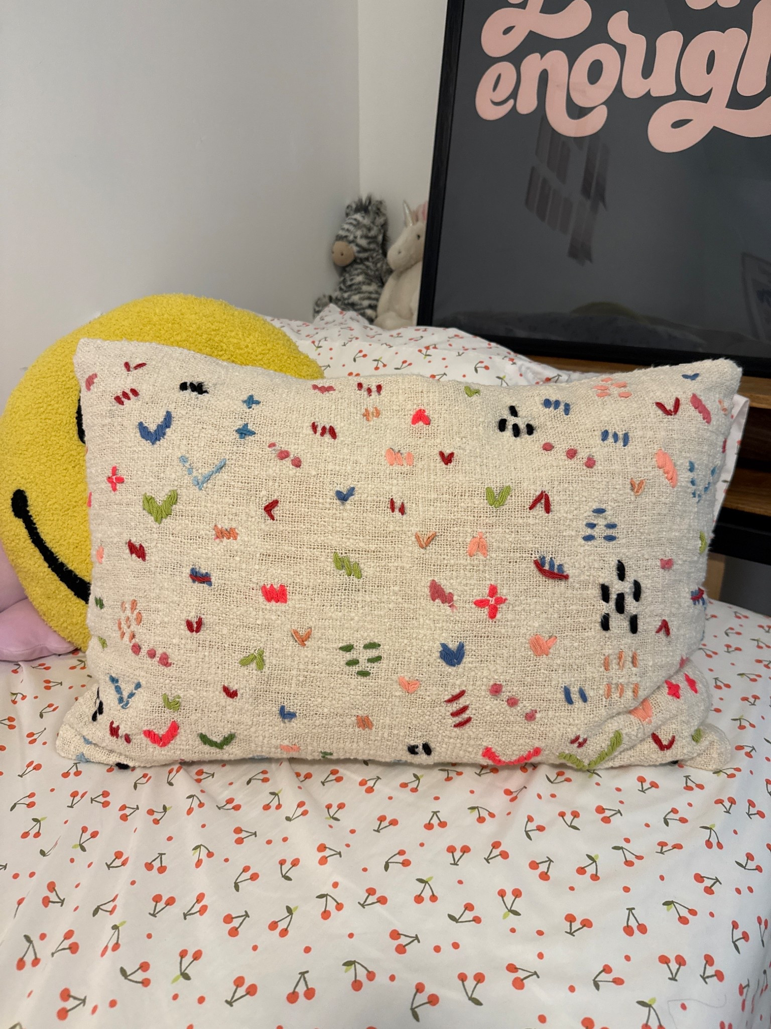 The cutest throw pillow! Softer than I thought it would be, but must be handled delicately bc of the stitching design! Still one of the cutest throws ever 💖

#LTKHome #LTKKids #LTKSaleAlert