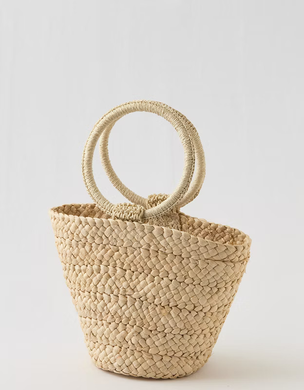 Aerie Circle Handle Straw Bag | Aerie