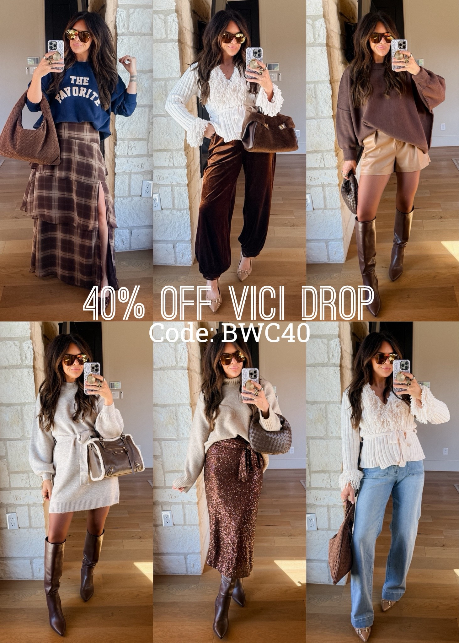 New Thanksgiving edit but also great family photo ideas!  
Use code: BWC40 for 40% off for the weekend. 


wearing a large in all the bottoms. Their jeans I usually get a 30. 
Sweaters I’m in an XL
Dress/skirt: large

@vici #vicipartner