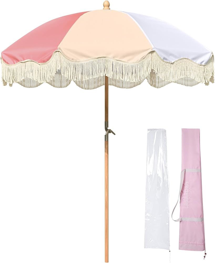 Palm Springs Jazz Age Boho Fringe Patio Umbrella with Carry Bag & Cover Vintage Wood for Event Ou... | Amazon (US)