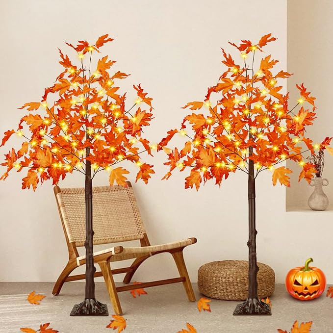 2 Pack 4FT Lighted Maple Tree 100 LED Artificial Fall Tree for Home Decor | UL Listed Adapter, IP... | Amazon (US)