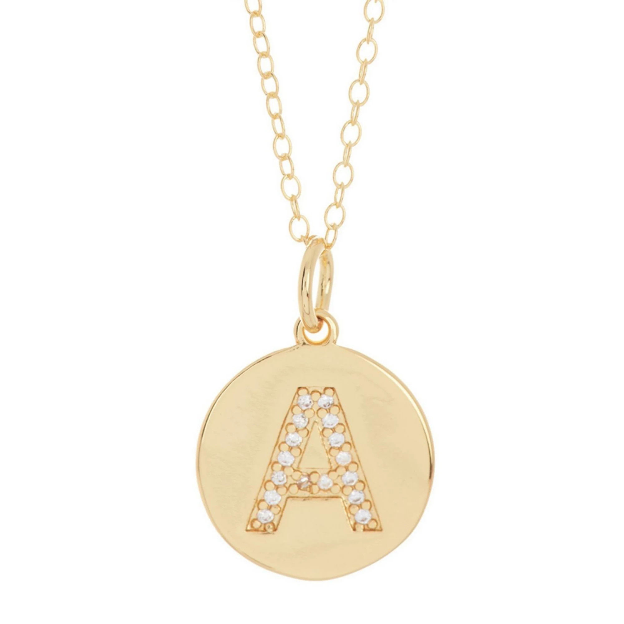 Adornia 14k Gold Plated Cubic Zirconia Engraved Letter Disc Pendant Necklace | Kohl's