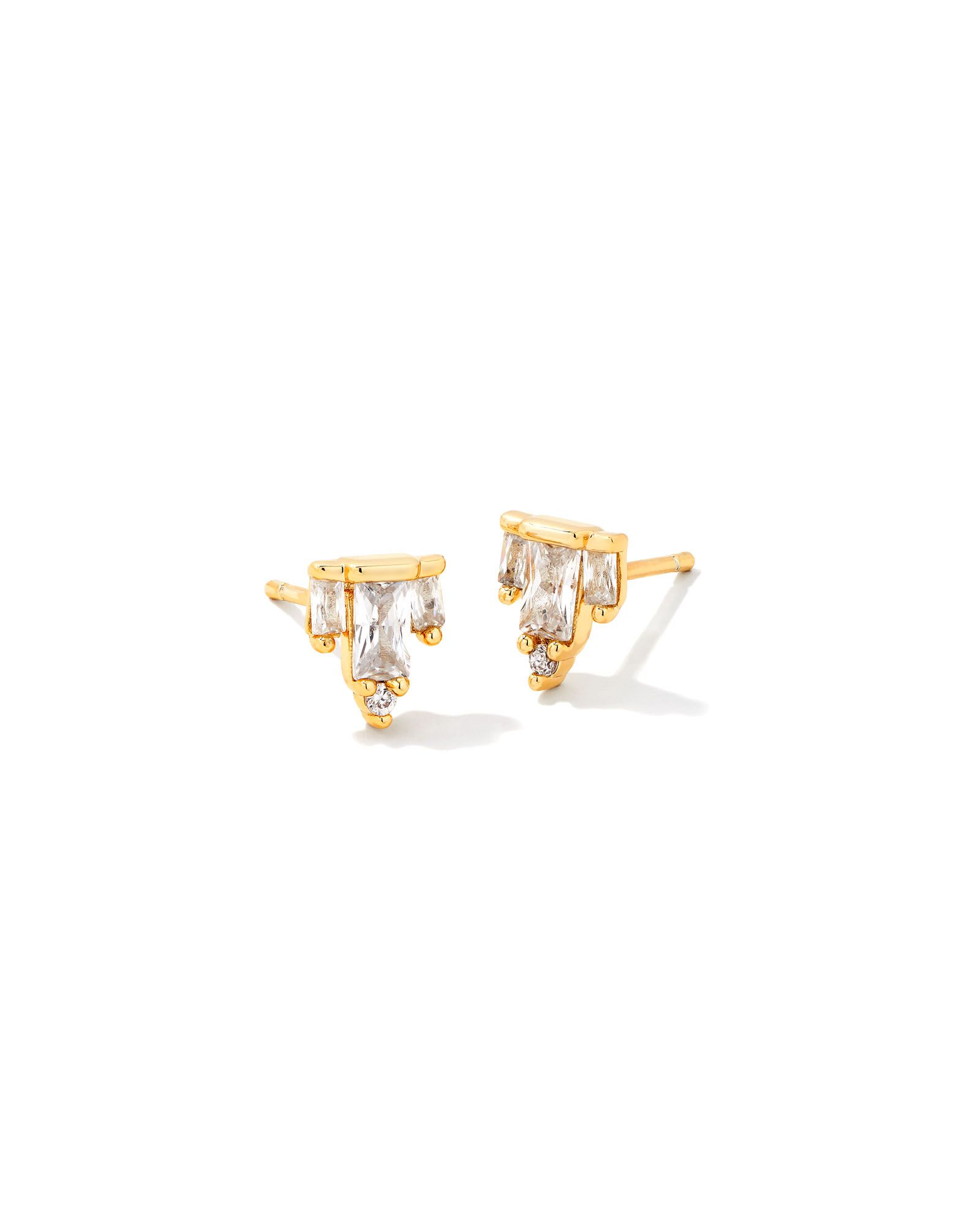Juliette Gold Stud Earrings in White Crystal | Kendra Scott