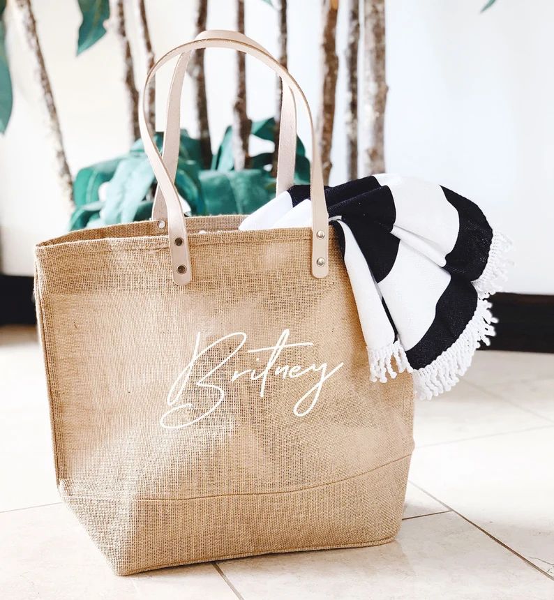 Personalized Bag Beach Bag Bridesmaid Bag Bachelorette Gift Bag with Name Large Beach Tote Custom... | Etsy (US)