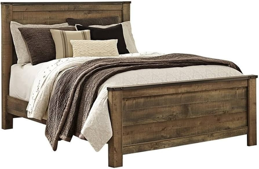 BOWERY HILL Queen Size Panel Bed with Headboard, Footboard, Platform, Wooden Slats in Wood, in Ma... | Amazon (US)