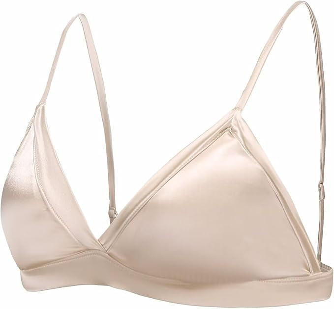 SilRiver Women's Silk Satin Triangle Bralette Soft Cup Wireless Bra with Removable Pad | Amazon (US)